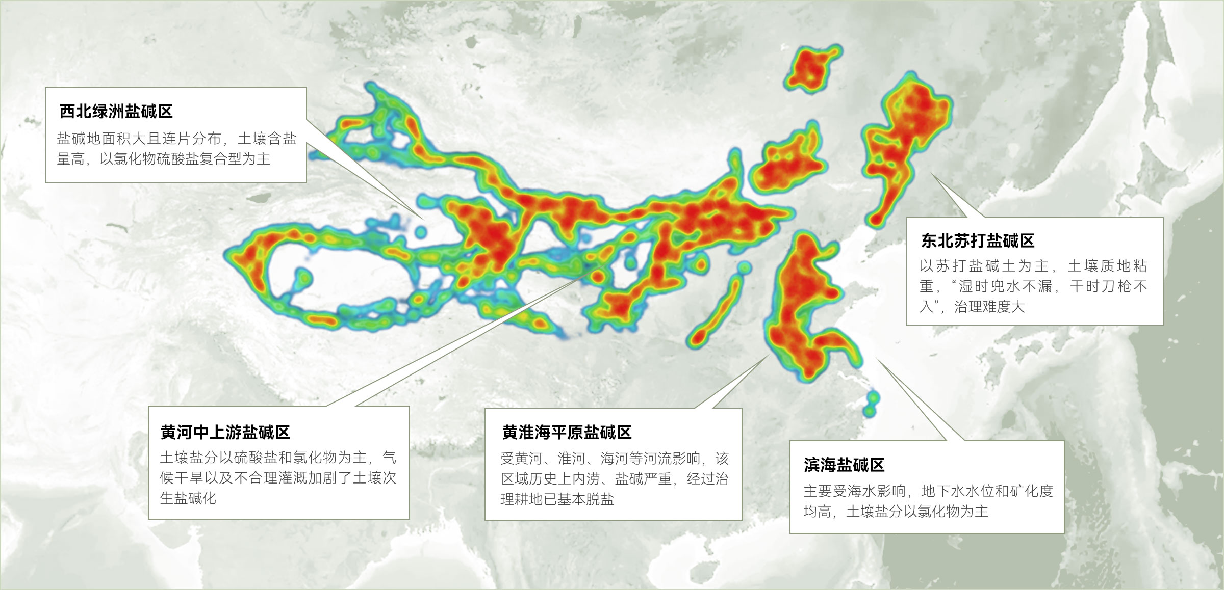 我国主要盐碱地分布示意图